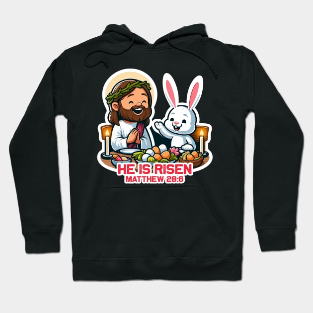 Matthew 28:6 He Is Risen Hoodie by Plushism